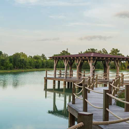 Central to the Fish Camp is an expansive deck, retail shop, lighted dock and fishing pier. The dock and pier are situated on an eight and a half acre bass lake.